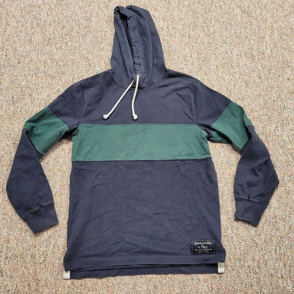 Abercrombie‎ & Fitch Sweatshirt Mens Small Blue Green Hoodie Rugby Cloth Y2K